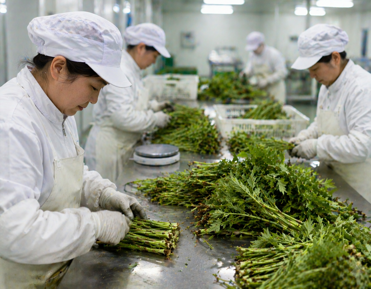 速冻山野菜标准化分级处理场景